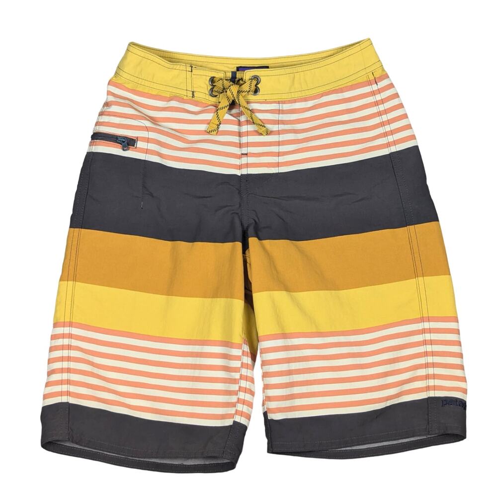 Patagonia Wavefarer Boardshorts Boys 10 Fitz Stripe Mellow Melon UPF 50+ Swim